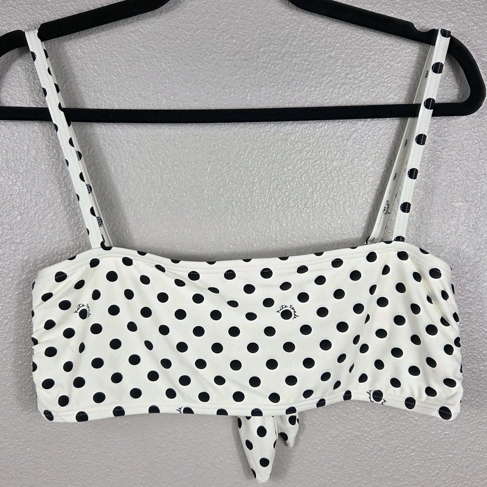 Kate Spade New York Polka Dot Bikini Top Ivory Black Back Tie Swim Top